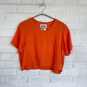 Flax creamsicle orange Linen cropped blouse